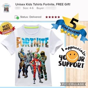 Unisex Kids Tshirts Fortnite, FREE Gift!